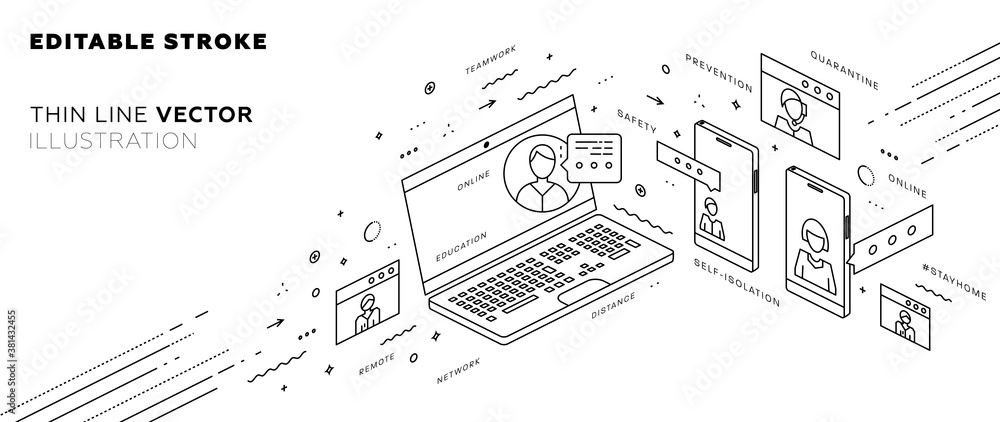 Remote online coding, research and application development concept for business technology, engineering and innovations design. Eps10 vector illustration