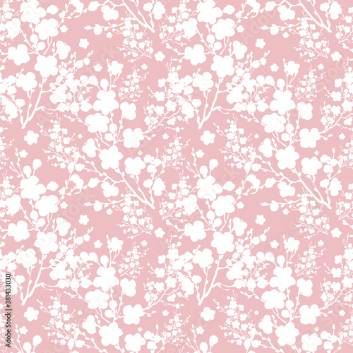 Beautiful floral seamless pattern painted by paints spring branches © Irina Chekmareva