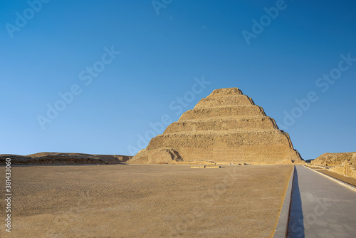 Memphis    gypt -  The oldest standing step pyramid in Egypt  designed by Imhotep for King Djoser  located in Saqqara  an ancient burial ground at 30 km south of modern-day Cairo.