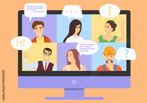 Video conferencing, chat, work from home, remote work. Vector illustration.