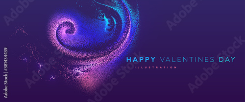 14 february Valentines Day holiday background. Glowing particles liquid dynamic flow heart. Trendy fluid cover design. Eps10 vector illustration