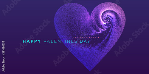 14 february Valentines Day holiday background. Glowing particles liquid dynamic flow heart. Trendy fluid cover design. Eps10 vector illustration