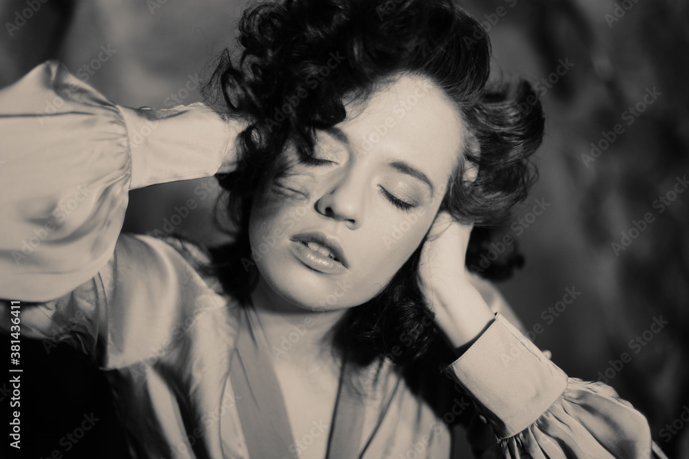 young woman with curly hair young woman with curly hair