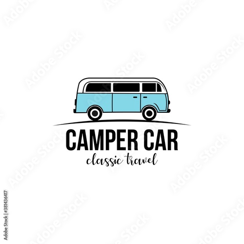Vintage Classic Camper Minivan Car Logo Design Vector	