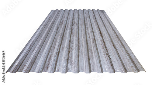 Roof wave ripple profile metal sheet colored wooden texture isolated on white background