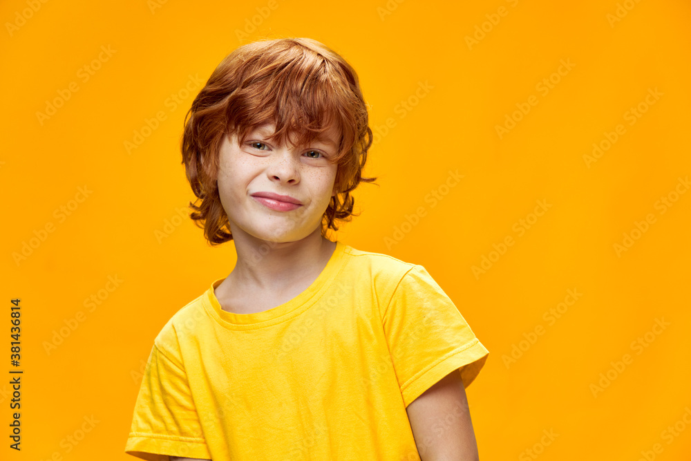 Portrait of a red-haired boy who has curled his face against Portrait of a red-haired boy who has curled his face against
