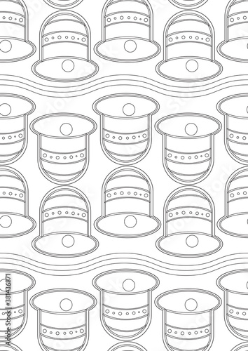Winter Seamless pattern or coloring page with Christmas bells in A4 size, outline vector stock illustration for print in a coloring book