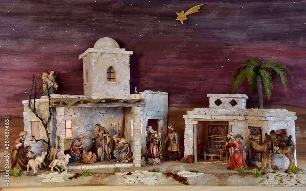 orientalische Krippe, Weihnachtskrippe, heilig Abend, Jesus,  Geburt,Maria,Josef, Stall, Kirche, Glauben, Erlöser Stock-Foto | Adobe Stock