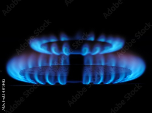 blue flames of gas