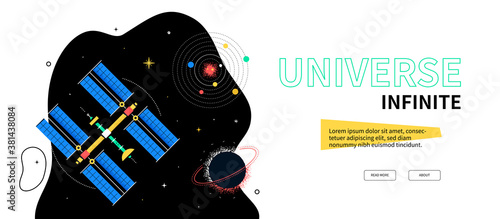 Space exploration - colorful flat design style web banner