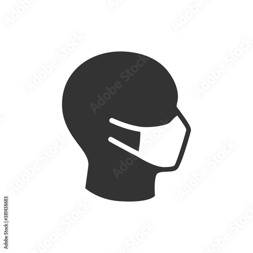 Human face with surgical or medical mask. Face mask black vector icon.