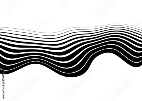 Abstract wave from curves of black lines on a white background. Trendy vector pattern