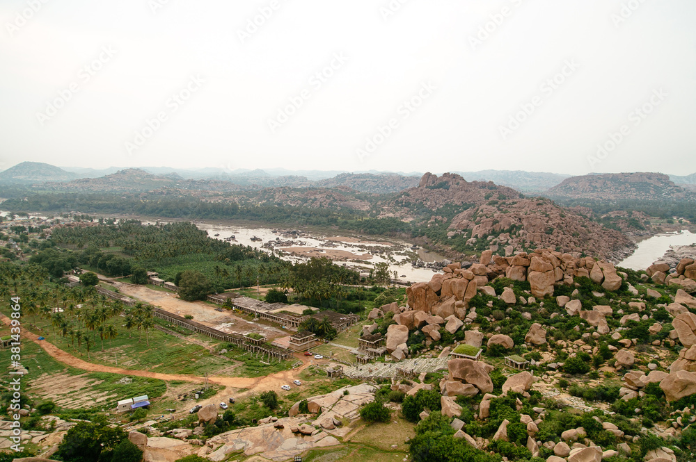 Hampi landscapes and view of Vijayanagara ruins in India
