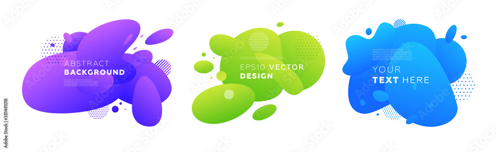 Abstract liquid fluid shapes set. Dynamic composition with trendy flat geometric badges elements collection. Gradient banner templates for modern covers and presentations. Eps10 vector illustration Abstract liquid fluid shapes set. Dynamic composition with trendy flat geometric badges elements collection. Gradient banner templates for modern covers and presentations. Eps10 vector illustration