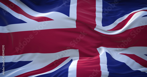 UK, Great Britain, United Kingdom flag. Realistic flag of UK on the wavy surface of fabric. 3D Rendering