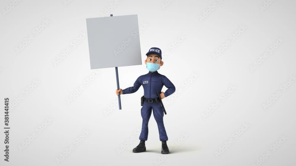 Fun 3D cartoon police officer with a mask