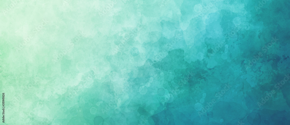 Watercolor background in blue and white painting with gradient painted texture and grunge in abstract design, pastel blue green backgrounds or paper banner