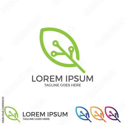 Leaf icon. Modern agricultural technology icon design template. Nature with technology illustration.