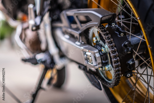 BANGKOK, THAILAND - SEPTEMBER 26, 2020 : Honda Africa Twin Enduro motorcycle model.Close-up front view.