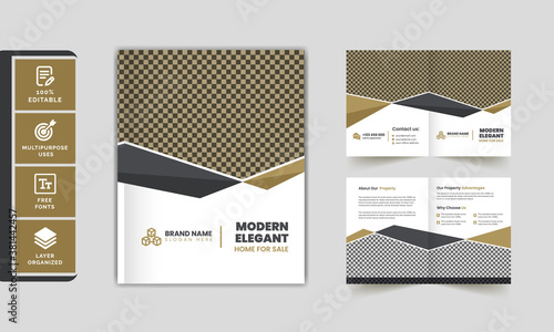 Home for sale real estate bifold brochure template design.