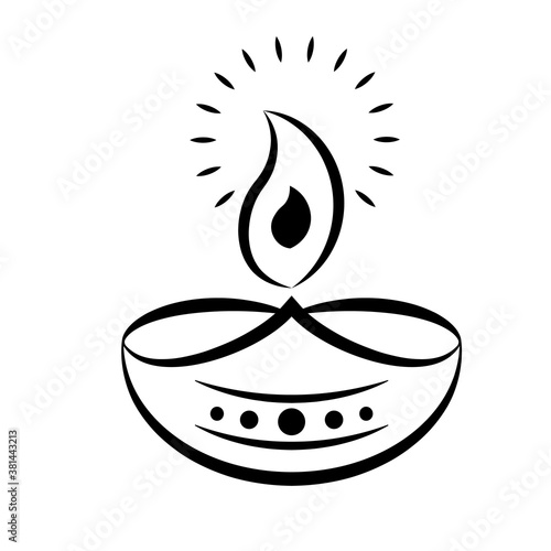 Diwali diva line icon. Clipart image isolated on white background.