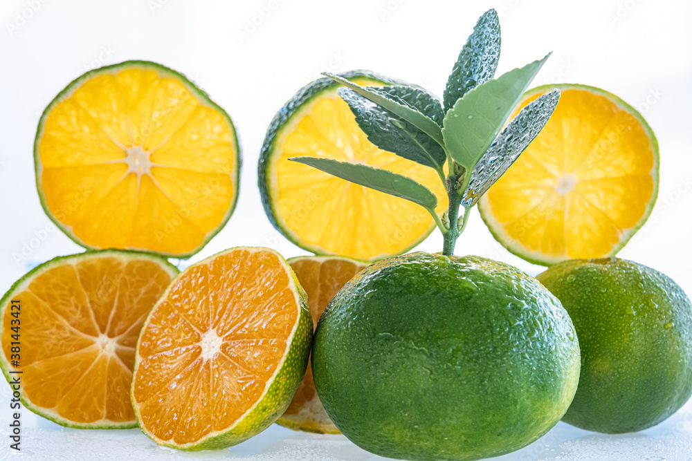 Background photo of tangerines, which are natural sources of vitamin C