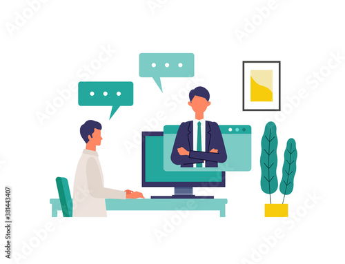 Situation of telecommuting work in the new normal lifestyles. Flat design vector illustration of teleworking people.