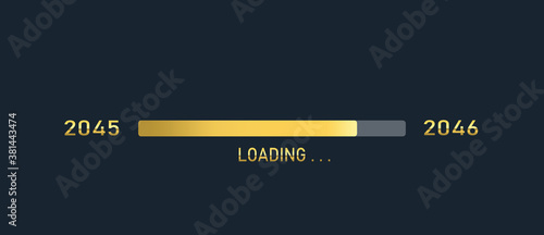 Golden loading progress bar of 2045, 2046, happy new year isolated on dark background.