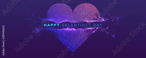 14 february Valentines Day holiday background. Glowing particles liquid dynamic flow heart. Trendy fluid cover design. Eps10 vector illustration