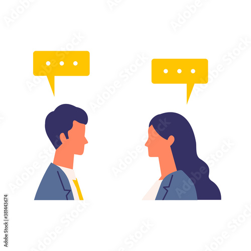 Talking scene of working businessmen. Flat design vector illustration of business people.