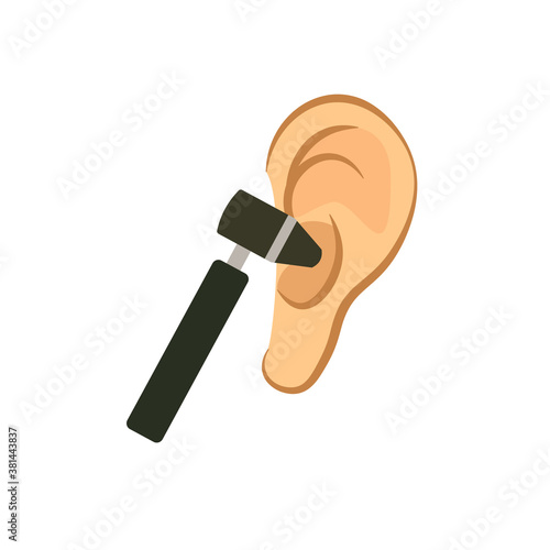 Medical otoscope and ear icon. Clipart image isolated on white background.