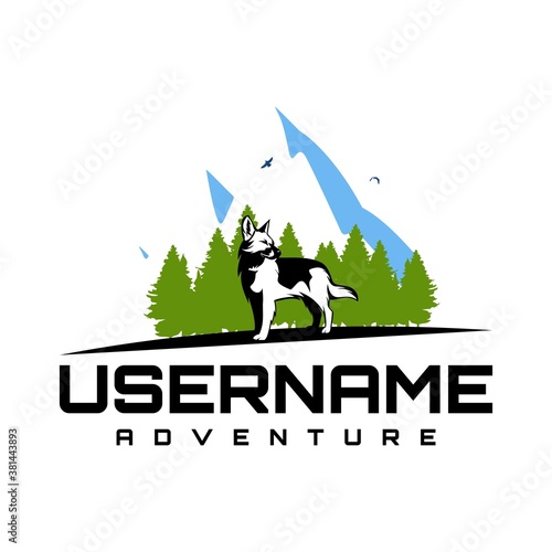 dog forest adventure  logo design vector