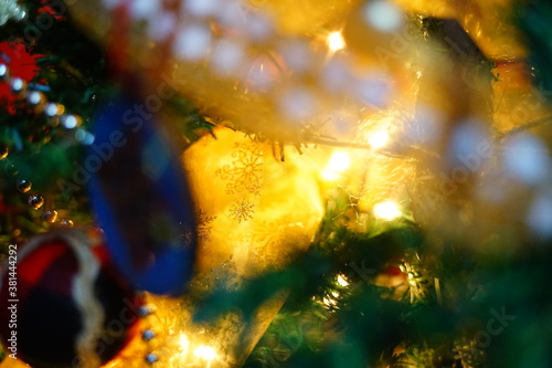 Out of focus golden lights on the Christmas Tree