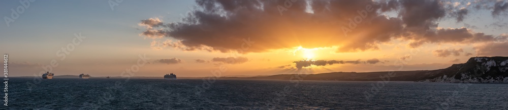 Beautiful sunset panorama of coast line in Weymouth Bay, UK.