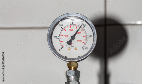 Pressure gauge Meter installed, Measuring Tool equipment close up