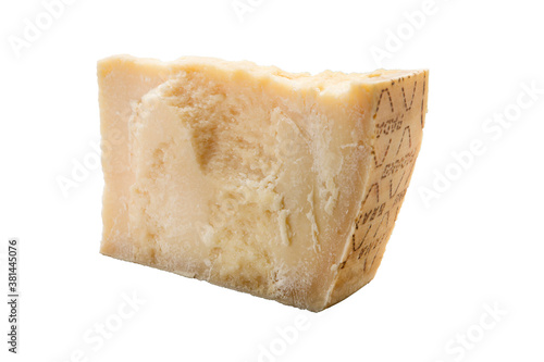 Italian cheese grana padano isolated on white background