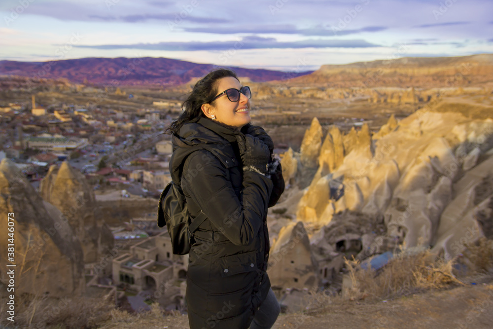 Portrait of beautiful young woman in Cappadocia ,Turkey Portrait of beautiful young woman in Cappadocia ,Turkey