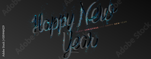 New Year holiday concept modern design with geometric 3d elements and 80s memphis bright style. Christmas techno party art with abstract shapes. Vector illustration