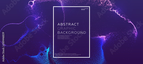 Glowing particles liquid dynamic flow background. Trendy fluid cover design. Eps10 vector illustration