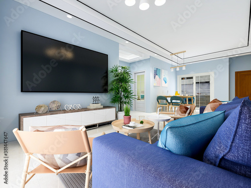 Modern and luxurious living room decoration of modern residence