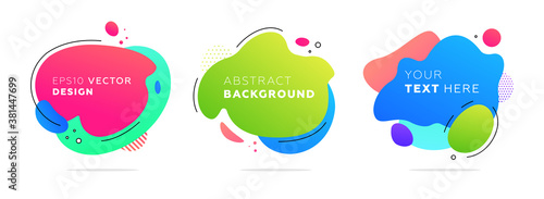 Abstract liquid fluid shapes set. Dynamic composition with trendy flat geometric badges elements collection. Gradient banner templates for modern covers and presentations. Eps10 vector illustration