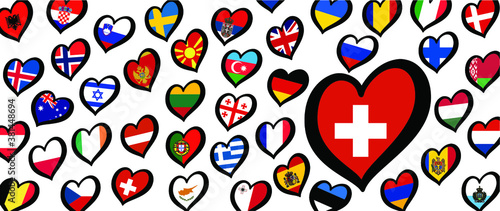 Denmark Eurovision europe contest song 2021 Funny euro country map heart flag logo symbol Fun music festival icon Songfestival hearts countries Europe