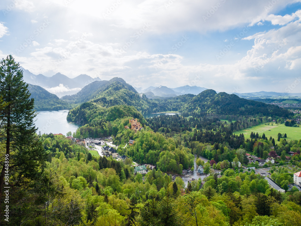 View of the village and Schloss Hohenschwangau, Bavaria, Germany