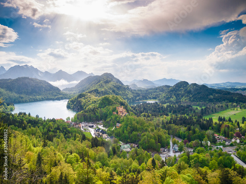 View of the village and Schloss Hohenschwangau  Bavaria  Germany