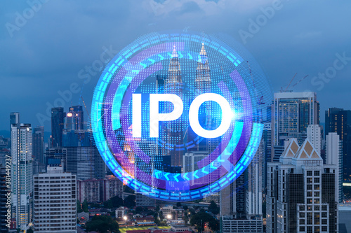 Photography Initial public offering hologram, night panoramic city view Kuala Lumpur