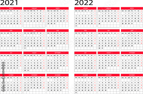 Calendario año 2021, 2022 vector