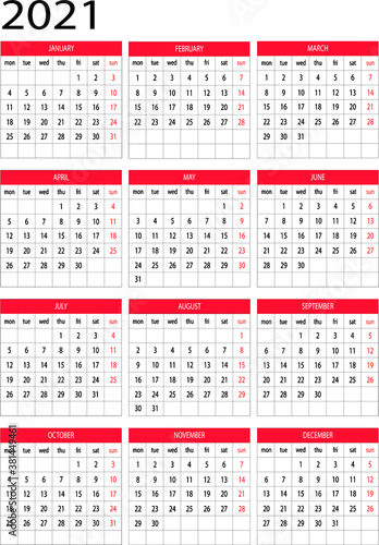 Calendario año 2021 diseño vector