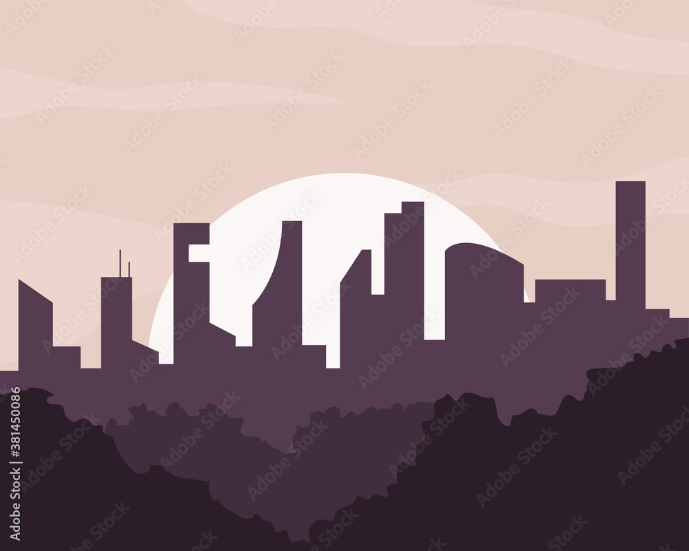 Vector city landscape. Landscape silhouette vector illustration.