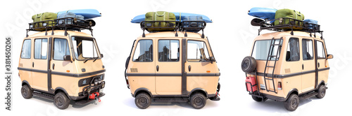 Travel car. Tourist car on a white background. 3d illustration photo