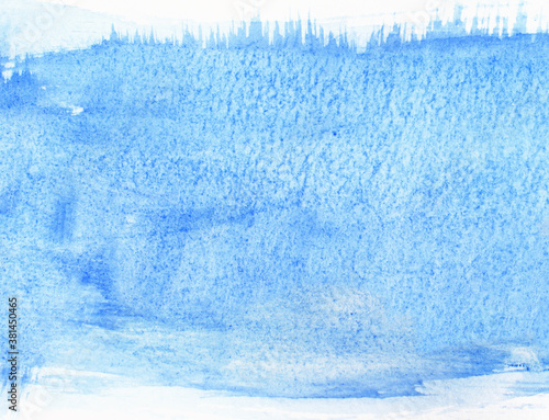 Watercolor painting in blue color with white borders